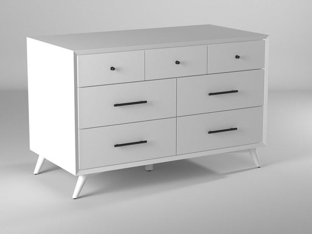 56" White Solid Wood Seven Drawer Double Dresser