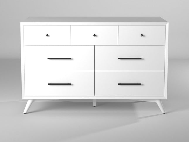 56" White Solid Wood Seven Drawer Double Dresser