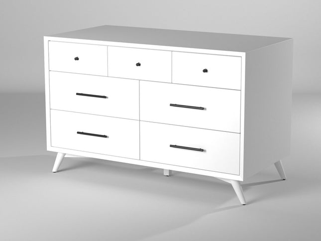 56" White Solid Wood Seven Drawer Double Dresser