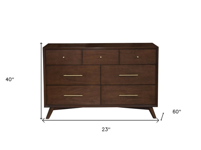 60" Walnut Solid Wood Seven Drawer Double Dresser