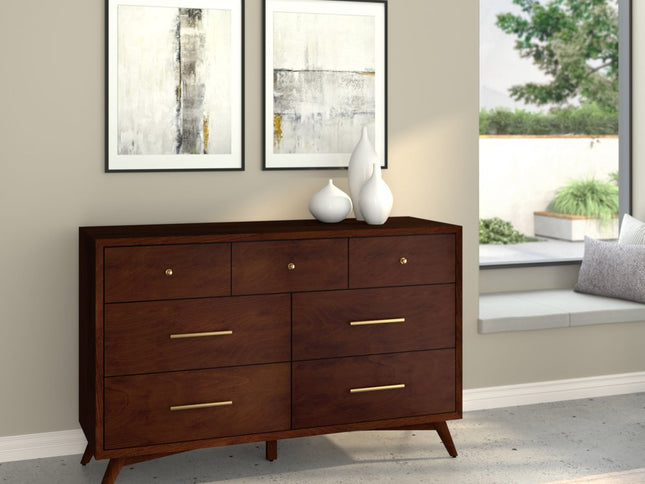 60" Walnut Solid Wood Seven Drawer Double Dresser