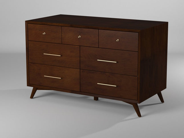 60" Walnut Solid Wood Seven Drawer Double Dresser