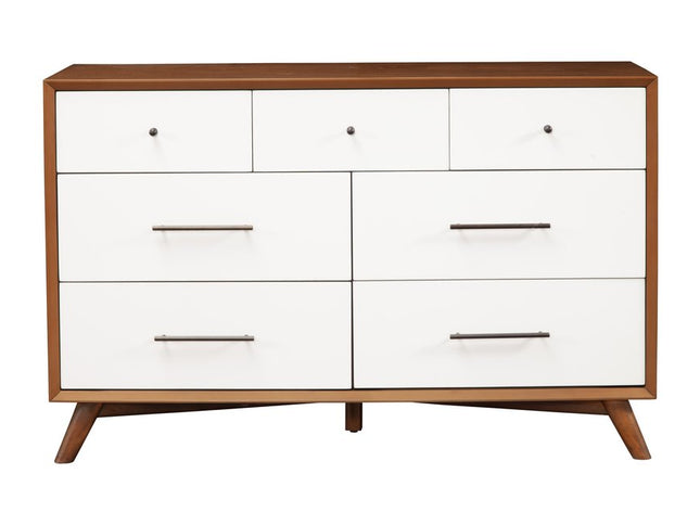 56" Brown and White Solid Wood Seven Drawer Double Dresser
