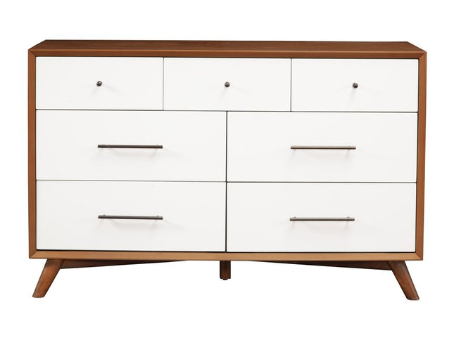 56" Brown and White Solid Wood Seven Drawer Double Dresser