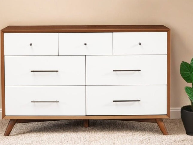 38" Brown and White Solid Wood Four Drawer Chest