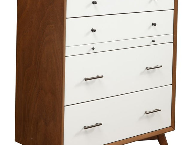 38" Brown and White Solid Wood Four Drawer Chest