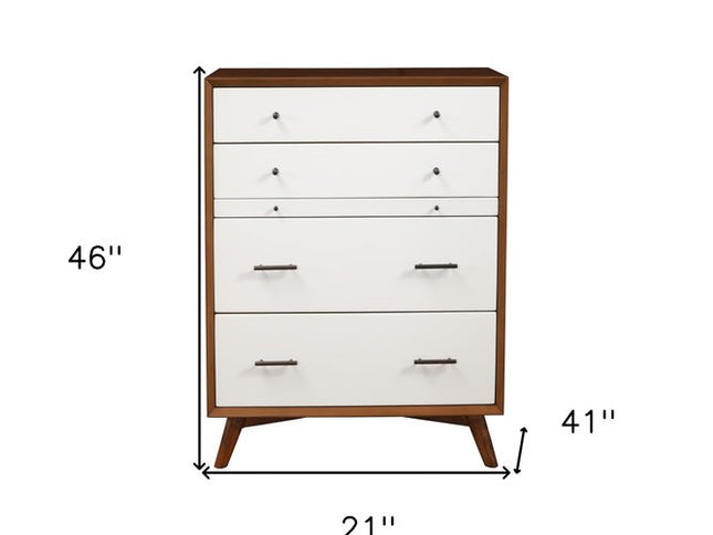 38" Brown and White Solid Wood Four Drawer Chest