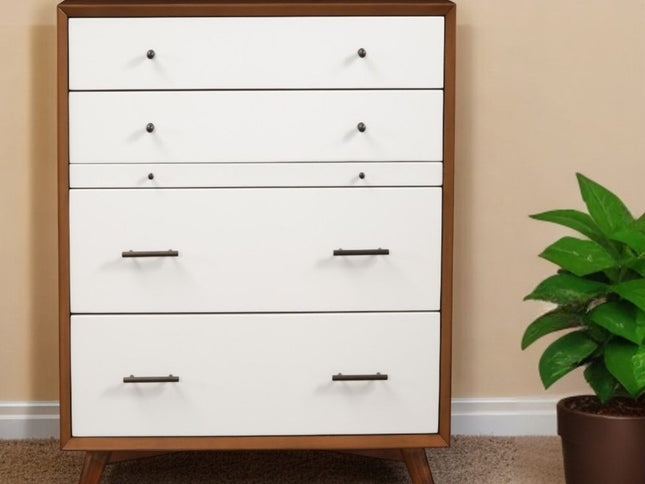 56" Brown and White Solid Wood Seven Drawer Double Dresser