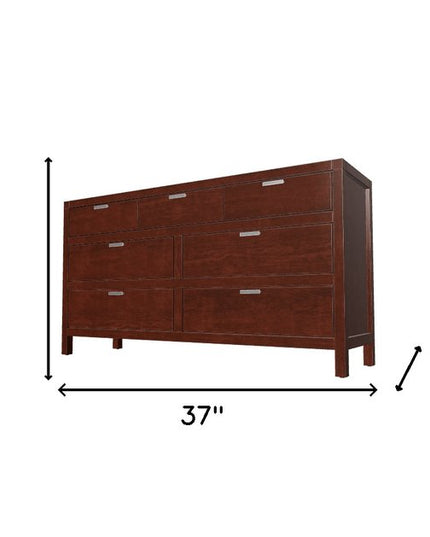 36" Brown Solid Wood Six Drawer Chest