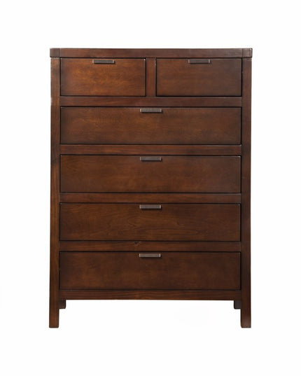 36" Brown Solid Wood Six Drawer Chest