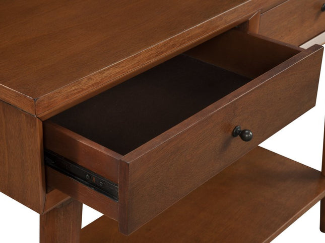 42" Brown Floor Shelf Console Table With Shelves And Drawers