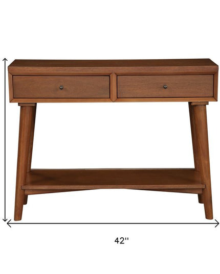 42" Brown Floor Shelf Console Table With Shelves And Drawers