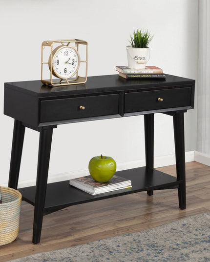 42" Black Floor Shelf Console Table With Shelves And Drawers