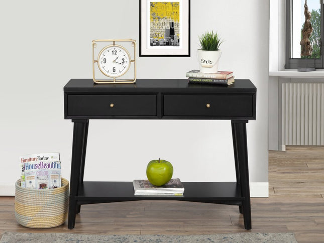 42" Black Floor Shelf Console Table With Shelves And Drawers
