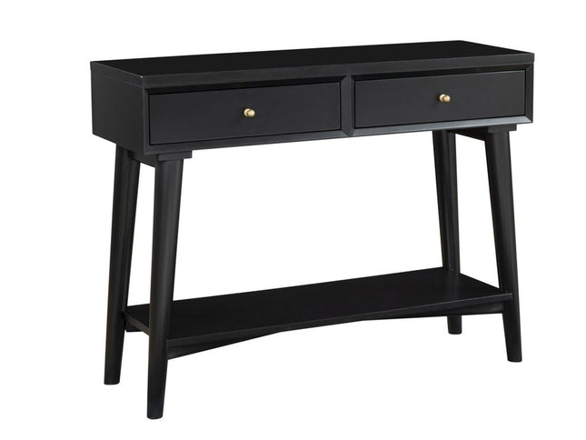 42" Black Floor Shelf Console Table With Shelves And Drawers