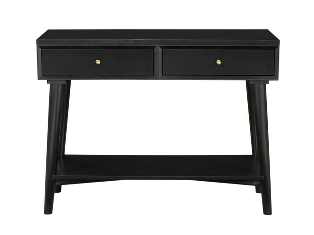 42" Black Floor Shelf Console Table With Shelves And Drawers
