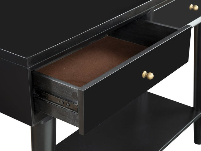 42" Black Floor Shelf Console Table With Shelves And Drawers