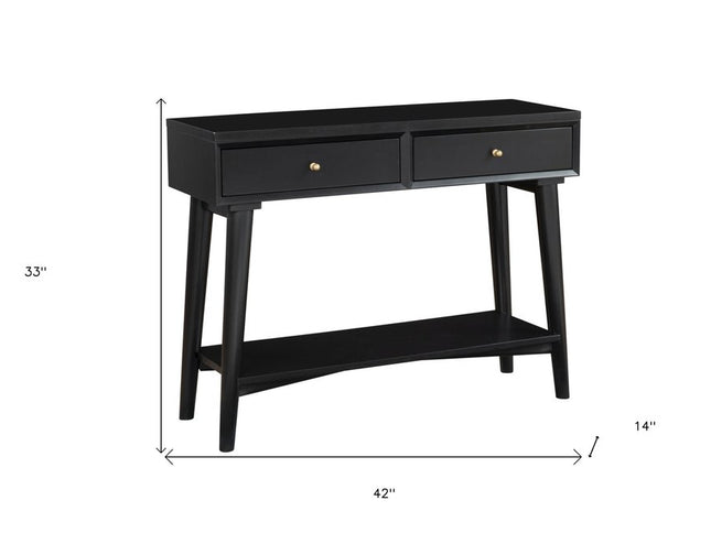 42" Black Floor Shelf Console Table With Shelves And Drawers