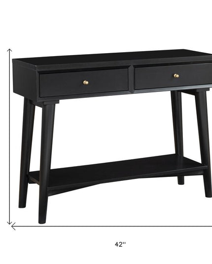 42" Black Floor Shelf Console Table With Shelves And Drawers