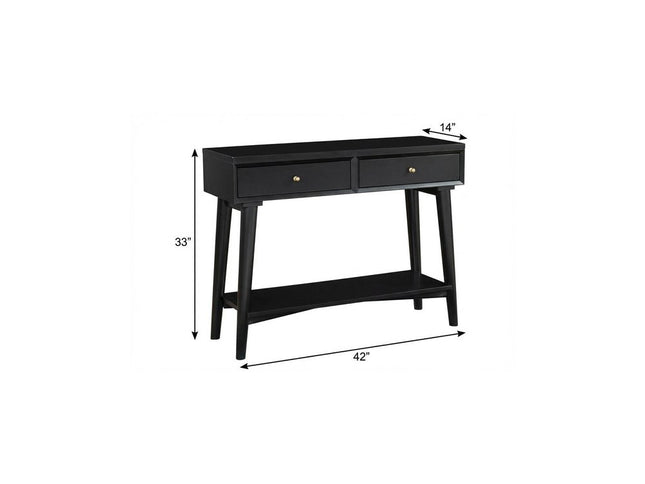 42" Black Floor Shelf Console Table With Shelves And Drawers