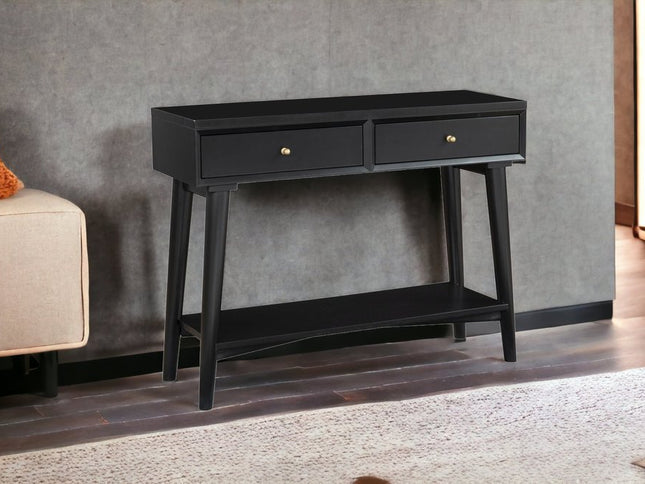 42" Black Floor Shelf Console Table With Shelves And Drawers