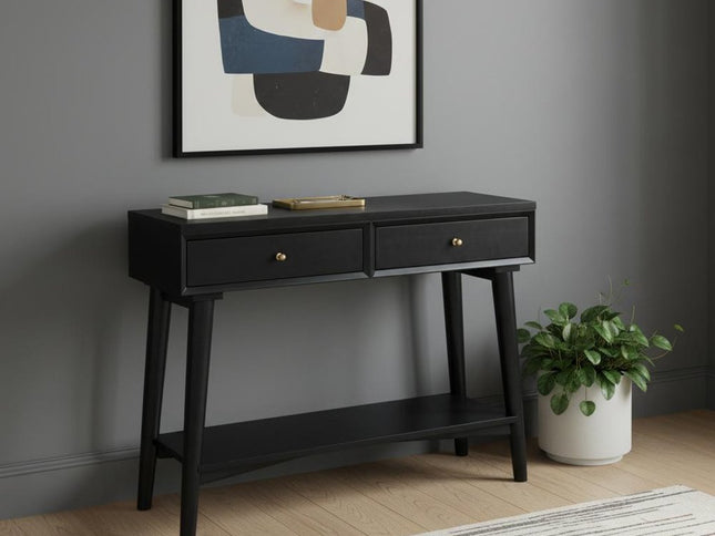 42" Black Floor Shelf Console Table With Shelves And Drawers