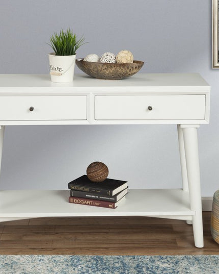 42" White Solid Wood Console Table With Shelves And Drawers