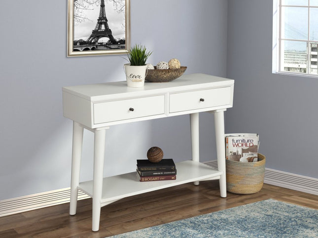 42" White Solid Wood Console Table With Shelves And Drawers
