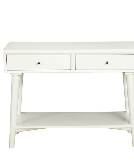 42" White Solid Wood Console Table With Shelves And Drawers