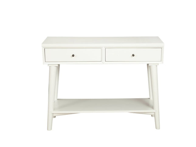 42" White Solid Wood Console Table With Shelves And Drawers