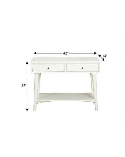 42" White Solid Wood Console Table With Shelves And Drawers