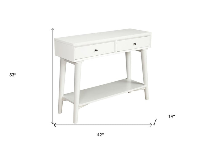 42" White Solid Wood Console Table With Shelves And Drawers