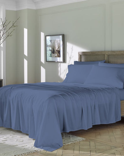 Six Piece Blue Tencel Lyocell Queen Sheet Set