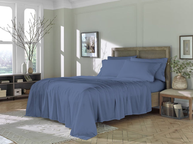 Six Piece Blue Tencel Lyocell Queen Sheet Set