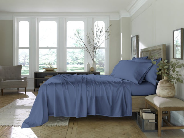 Six Piece Blue Tencel Lyocell Queen Sheet Set