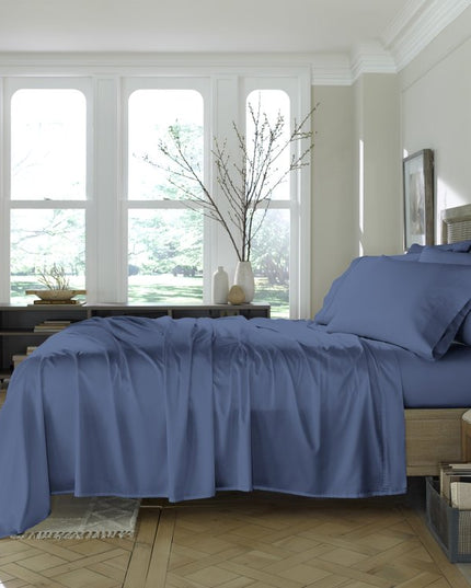 Six Piece Blue Tencel Lyocell Queen Sheet Set