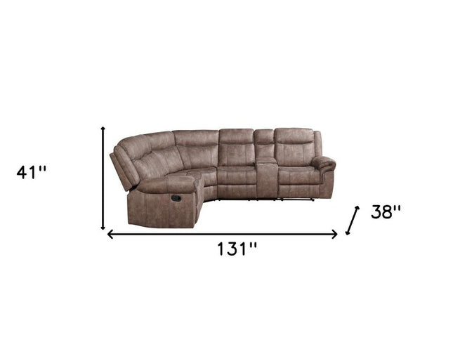 Chocolate Velvet Reclining L Shaped Six Piece Corner Sectional With Console