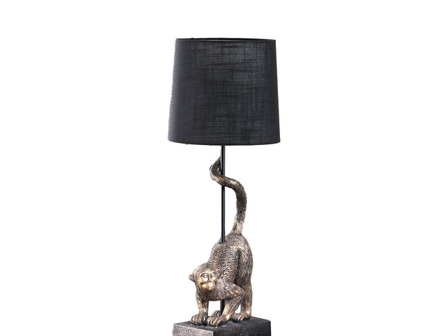 24" Antiqued Gold Monkey Table Lamp With Black Drum Shade