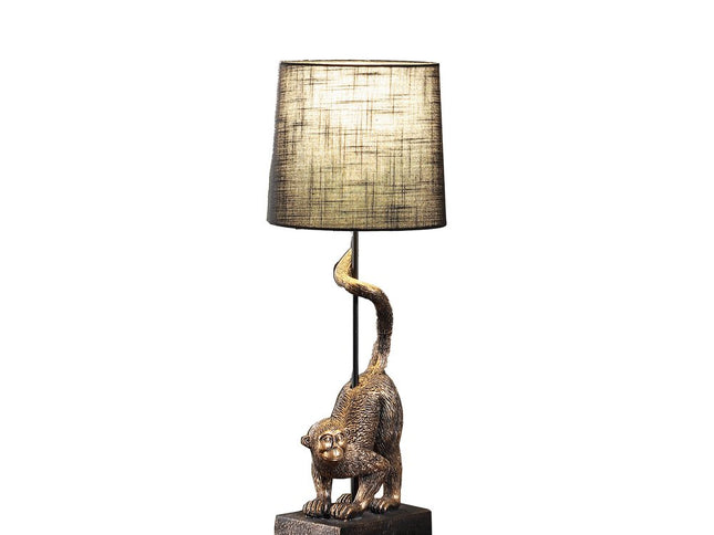 24" Antiqued Gold Monkey Table Lamp With Black Drum Shade