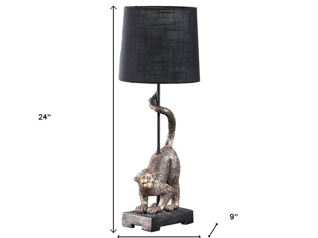 24" Antiqued Gold Monkey Table Lamp With Black Drum Shade