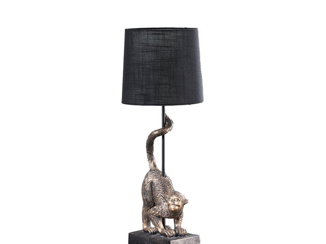 24" Antiqued Gold Monkey Table Lamp With Black Drum Shade