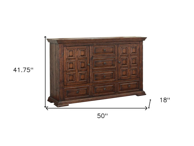 50" Chocolate Solid Wood Six Drawer Triple Dresser