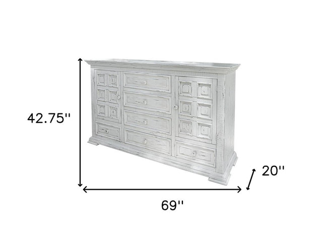 69" White Solid Wood Six Drawer Triple Dresser