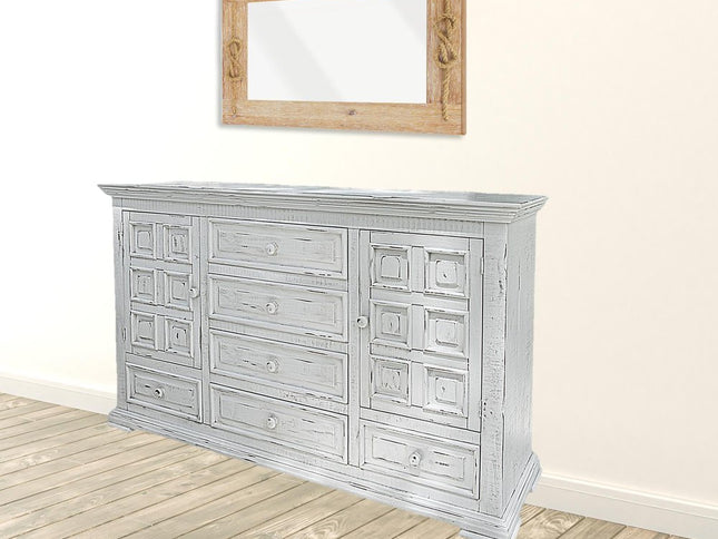 69" White Solid Wood Six Drawer Triple Dresser
