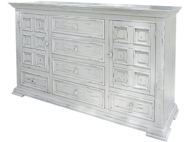 69" White Solid Wood Six Drawer Triple Dresser