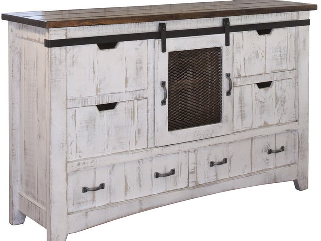 62" Antiqued White Solid Wood Six Drawer Triple Dresser