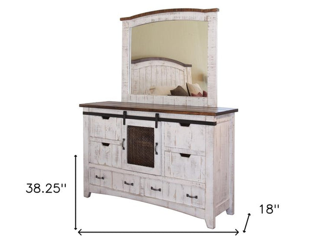 62" Antiqued White Solid Wood Six Drawer Triple Dresser