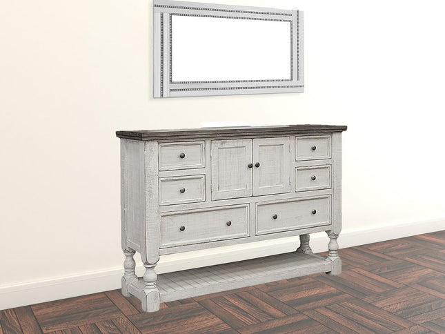 62" Gray and Ivory Solid Wood Six Drawer Triple Dresser