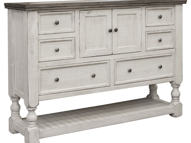 62" Gray and Ivory Solid Wood Six Drawer Triple Dresser