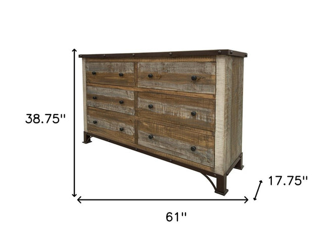 61" Brown Solid Wood Six Drawer Double Dresser